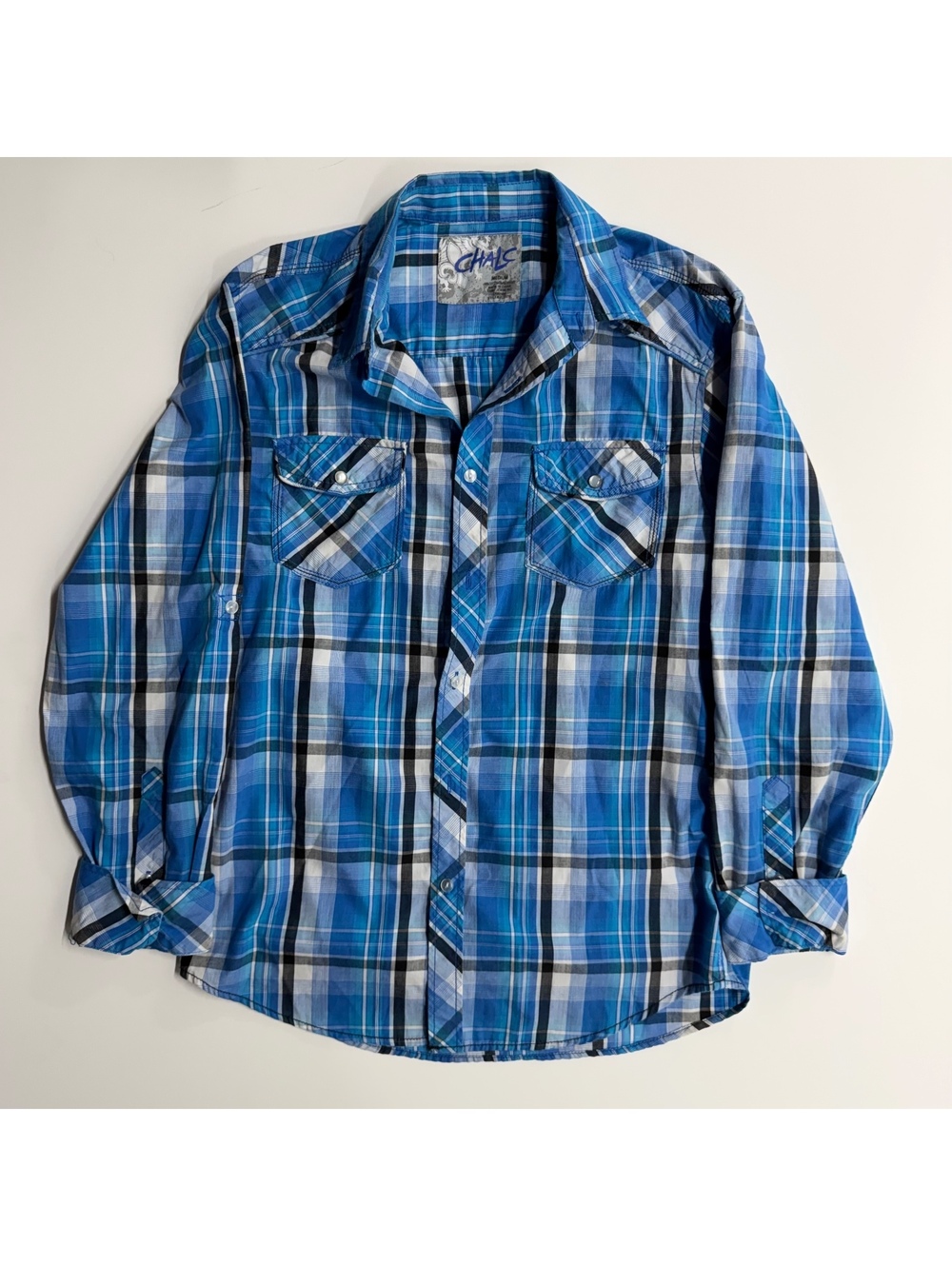 Chalc Men's Medium Blue Plaid Button-Up Shirt